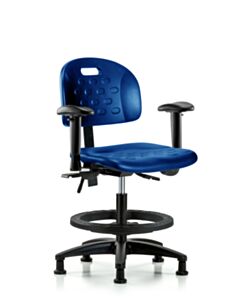 Neta ECOM Polyurethane Ray Stool Chrome - Medium Bench Height with Chrome Foot Ring & Chrome Casters in Black Polyurethane