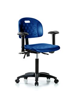Neta ECOM Polyurethane Ray Stool Chrome - Medium Bench Height with Chrome Foot Ring & Stationary Glides in Black Polyurethane