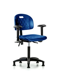 Neta ECOM Polyurethane Ray Stool Chrome - Medium Bench Height with Chrome Foot Ring & Stationary Glides in Blue Polyurethane