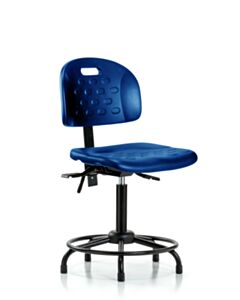 Neta ECOM Polyurethane Ray Stool Chrome - Medium Bench Height with Stationary Glides in Blue Polyurethane