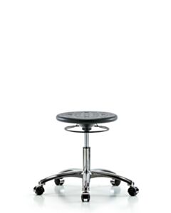Neta ECOM Polyurethane Ray Stool - Medium Bench Height with Black Foot Ring & Casters in Blue Polyurethane