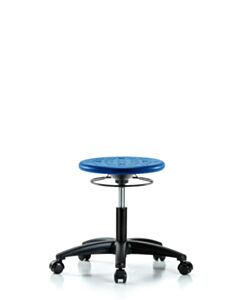 Neta ECOM Polyurethane Ray Stool - Medium Bench Height with Chrome Foot Ring & Casters in Black Polyurethane