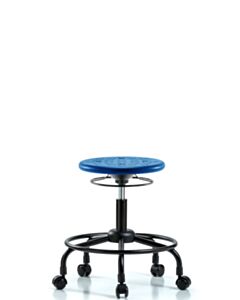 Neta ECOM Polyurethane Ray Stool - Medium Bench Height with Chrome Foot Ring & Stationary Glides in Blue Polyurethane
