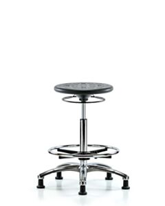 Neta ECOM Polyurethane Ray Stool - Medium Bench Height with Stationary Glides in Black Polyurethane