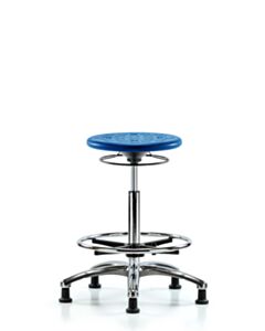 Neta ECOM Polyurethane Ray Stool - Medium Bench Height with Stationary Glides in Blue Polyurethane
