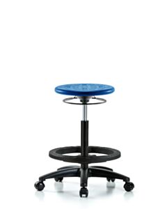Neta ECOM Polyurethane Ray Sit-Stand Stool Chrome - Medium Bench Height with Chrome Foot Ring & Chrome Casters in Black Polyurethane
