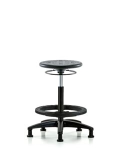 Neta ECOM Polyurethane Ray Sit-Stand Stool Chrome - Medium Bench Height with Chrome Foot Ring & Chrome Casters in Blue Polyurethane
