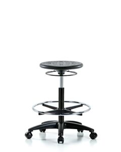 Neta ECOM Polyurethane Ray Sit-Stand Stool Chrome - Medium Bench Height with Chrome Foot Ring & Stationary Glides in Black Polyurethane