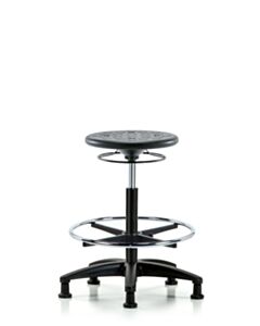 Neta ECOM Polyurethane Ray Sit-Stand Stool Chrome - Medium Bench Height with Chrome Foot Ring & Stationary Glides in Gray Polyurethane