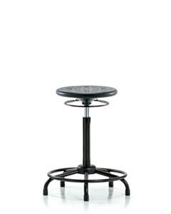 Neta ECOM Polyurethane Ray Sit-Stand Stool Chrome - Medium Bench Height with Stationary Glides in Black Polyurethane