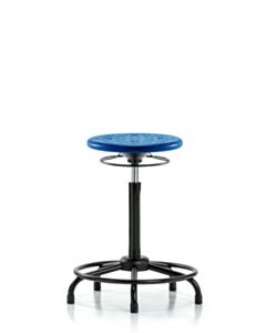 Neta ECOM Polyurethane Ray Sit-Stand Stool Chrome - Medium Bench Height with Stationary Glides in Blue Polyurethane