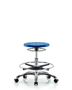Neta ECOM Polyurethane Ray Sit-Stand Stool - Medium Bench Height with Black Foot Ring & Casters in Black Polyurethane