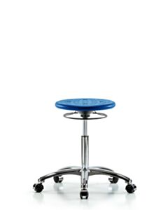 Neta ECOM Polyurethane Ray Sit-Stand Stool - Medium Bench Height with Black Foot Ring & Stationary Glides in Blue Polyurethane