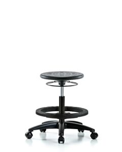 Neta ECOM Polyurethane Ray Sit-Stand Stool - Medium Bench Height with Chrome Foot Ring & Casters in Blue Polyurethane