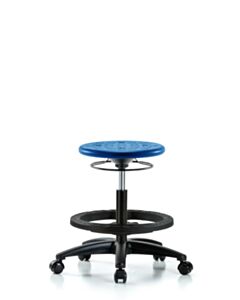 Neta ECOM Polyurethane Ray Sit-Stand Stool - Medium Bench Height with Chrome Foot Ring & Casters in Gray Polyurethane