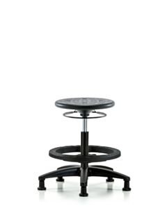 Neta ECOM Polyurethane Ray Sit-Stand Stool - Medium Bench Height with Chrome Foot Ring & Stationary Glides in Black Polyurethane