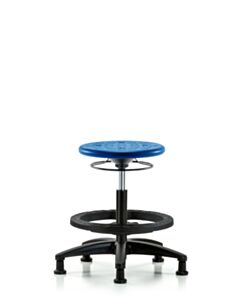 Neta ECOM Polyurethane Ray Sit-Stand Stool - Medium Bench Height with Chrome Foot Ring & Stationary Glides in Blue Polyurethane