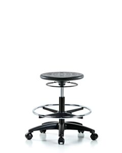 Neta ECOM Polyurethane Ray Sit-Stand Stool - Medium Bench Height with Chrome Foot Ring & Stationary Glides in Gray Polyurethane