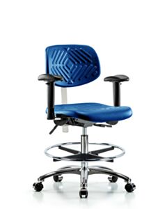 Neta ECOM Polyurethane Serpent Stool Chrome - Medium Bench Height With Chrome Foot Ring & Chrome Casters In Gray Polyurethane
