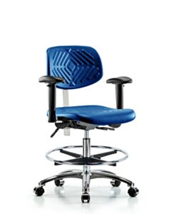 Neta ECOM Polyurethane Serpent Stool Chrome - Medium Bench Height With Stationary Glides In Blue Polyurethane
