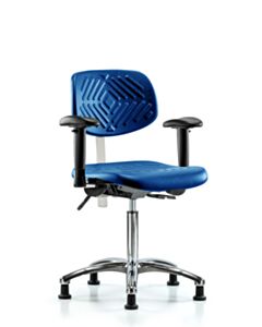 Neta ECOM Polyurethane Serpent Stool - Medium Bench Height With Black Foot Ring & Casters In Blue Polyurethane
