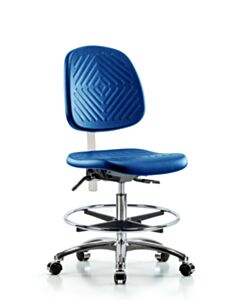 Neta ECOM Polyurethane Serpent Stool - Medium Bench Height With Black Foot Ring & Casters In Gray Polyurethane