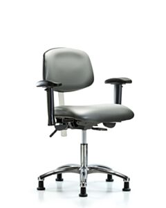 Neta ECOM Polyurethane Serpent Sit-Stand Stool - Medium Bench Height With Chrome Foot Ring & Stationary Glides In Gray Polyurethane