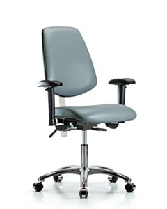 Neta ECOM Vinyl Screw-Lift Stool - Medium Bench Height with Casters in Dove Trailblazer Vinyl