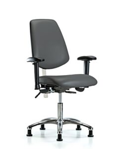 Neta ECOM Vinyl Screw-Lift Stool - Medium Bench Height with Casters in Taupe Supernova Vinyl