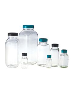 Qorpak 8oz (240mL) Clear French Square With 43-400 Black Polypropylene Cap & PTFE Disc Attached