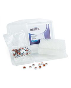 Restek Crimp Vial Convenience Kit, PTFE/Natural Rubber Septa, Untreated, Clear W/Silver Cap, 2.0 mL, 11 mm, 100-pk.