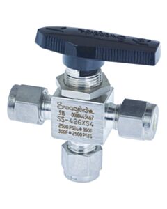 Restek Swagelok Shutoff Gas Valve, 1/4" 3-Way Ball, Stainless Steel, ea.