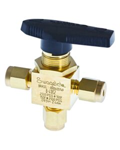 Restek Swagelok Shutoff Gas Valve, 1/8" 3-Way Ball, Brass, ea.