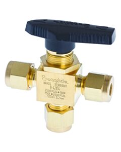 Restek Swagelok Shutoff Gas Valve, 1/4" 3-Way Ball, Brass, ea.