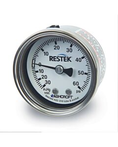 Restek Replacement Combination Gauge, Vacuum/Pressure 30" to 60 psig Compound 1/8" NPT CBM, 2" Diameter, Stainless Steel