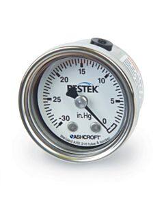 Restek Vacuum Gauge, -30" to 0" Hg, 1/8" NPT CBM, 1-1/2" Diameter, 316 Stainless Steel, Lexan Lens