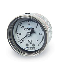 Restek Vacuum Gauge, -30" to 0" Hg, 1/4" NPT CBM, 2" Diameter, Stainless Steel