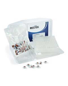 Restek Crimp Vial Convenience Kit, PTFE/Natural Rubber Septa, SilCote Deactivated, Clear W/Silver Cap, 2.0 mL, 11 mm, 100-pk.