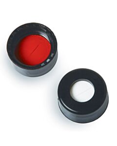 Restek Short Screw Caps, Polypropylene, Screw-Thread, PTFE/Silicone W/Slit, Black, Preassembled, 2.0 mL, 9 mm, 100-pk.