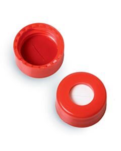 Restek Short Screw Caps, Polypropylene, Screw-Thread, PTFE/Silicone W/Slit, Red, Preassembled, 2.0 mL, 9 mm, 100-pk.