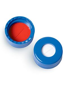 Restek Short Screw Caps, Polypropylene, Screw-Thread, PTFE/Silicone W/Slit, Blue, Preassembled, 2.0 mL, 9 mm, 100-pk.