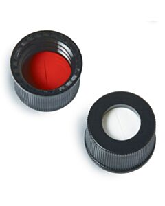 Restek Screw-Thread, Big Mouth Vial Caps with Red PTFE/Silicone Septa, 0.060" W/Slit, Black, Preassembled, 2.0 mL, 1000-pk.