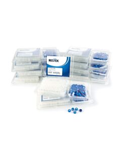 Restek 2.0 mL Screw-Thread Vial Convenience Kit, PTFE/Silicone Septa, Clear W/Graduated Marking Spot W/Blue Caps, 9 mm, 1000-pk.
