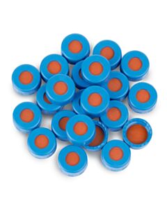 Restek Short Screw Caps, Polypropylene, Ribbed, Screw-Thread, PTFE/Butyl Rubber, for Agilent 7693A, Blue, Preassembled, 2.0 mL, 9 mm, 100-pk.