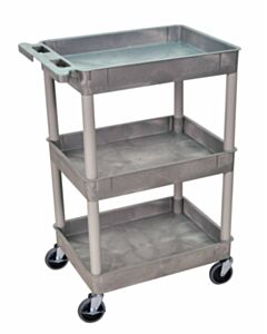 RPI Compact Utility Tub Cart, Three Shelf Unit, 18 X 24 X 39.25 Inches, Gray
