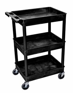 RPI Compact Utility Tub Cart, Three Shelf Unit, 18 X 24 X 39.25 Inches, Black