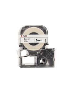 RPI Standard Label Tape Cassette, 6mm, 26 Feet, White With Black Print