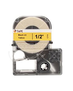 RPI Standard Label Tape Cassette, 12mm, 26 Feet, Yellow With Black Print