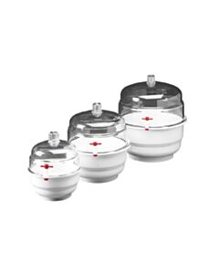 RPI Space Saver Polycarbonate Vacuum Desiccator With White Polypropylene Bottom, 0.31 Cu. Ft.