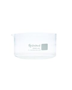 United Scientific Crystalclear Crystallizing Dish 2000ml, Flat Bottom - W/ Spout, Borosilicate Glass